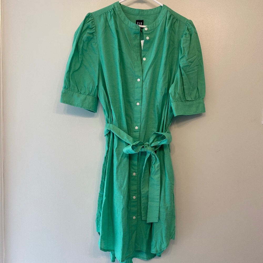 GAP Puff Sleeve Linen-Cotton Shirtdress